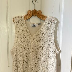 MC Cream Crochet Lace V-Neck Sleeveless Top